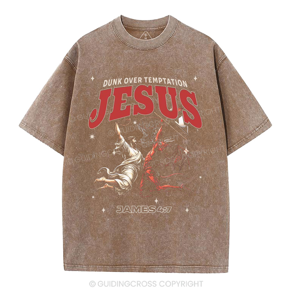Dunk Over Temptation Jesus Christian Washed T-Shirt