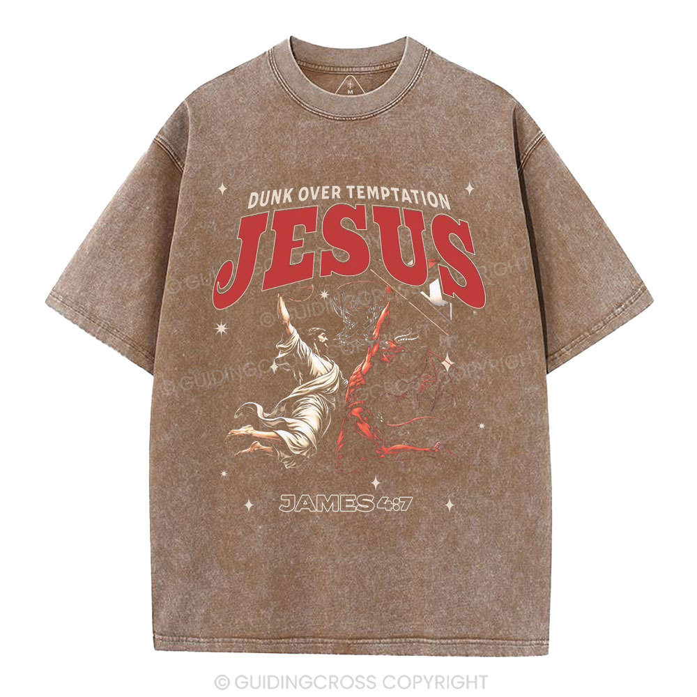 Dunk Over Temptation Jesus Christian Washed T-Shirt