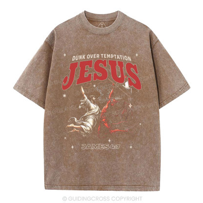 Dunk Over Temptation Jesus Christian Washed T-Shirt