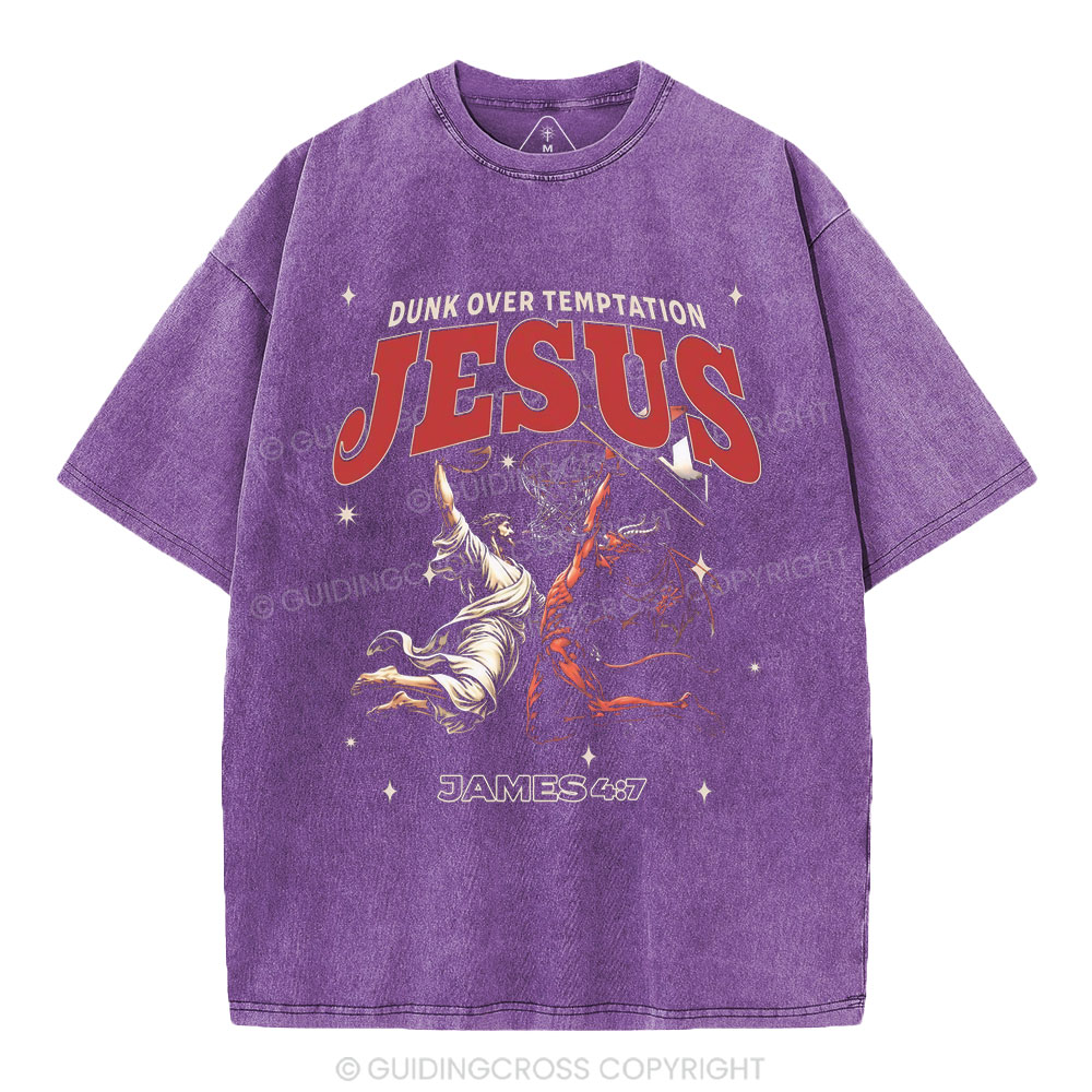 Dunk Over Temptation Jesus Christian Washed T-Shirt