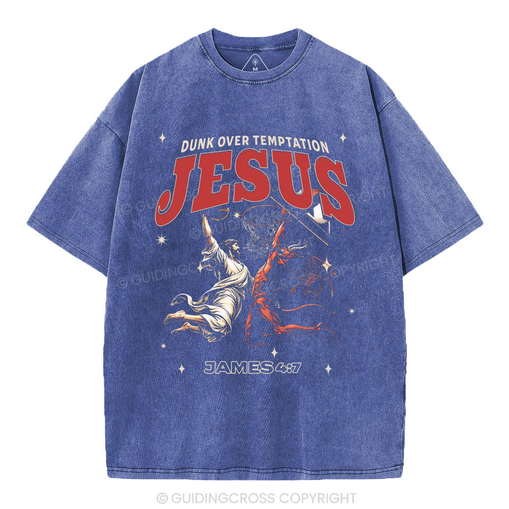 Dunk Over Temptation Jesus Christian Washed T-Shirt