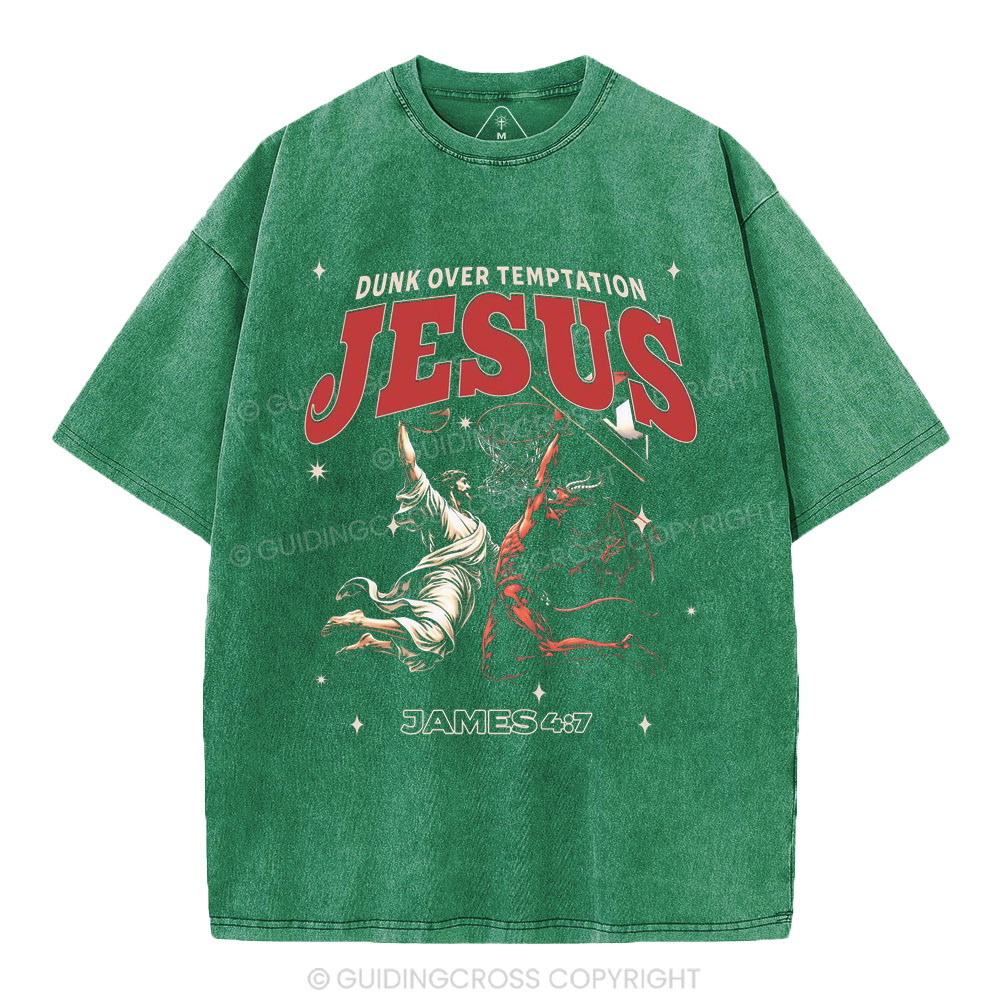 Dunk Over Temptation Jesus Christian Washed T-Shirt