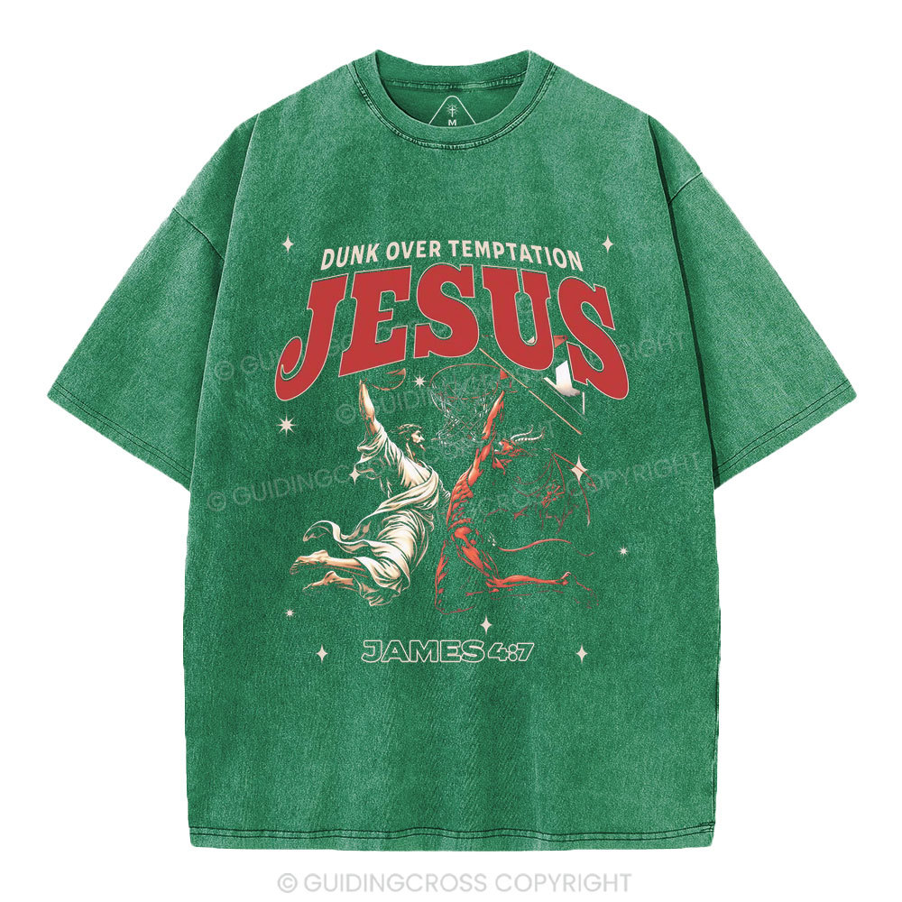 Dunk Over Temptation Jesus Christian Washed T-Shirt