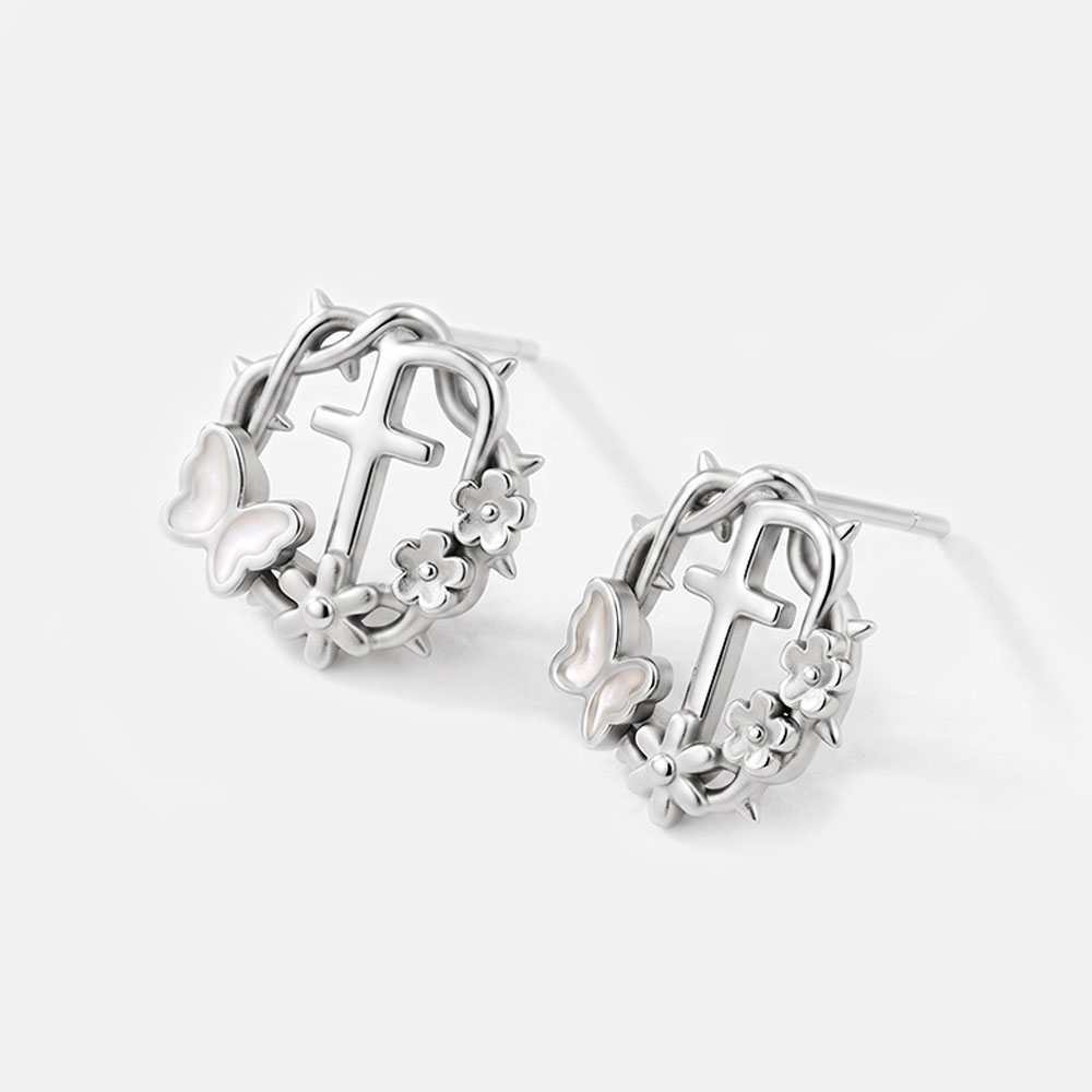 Crown of Thorns Christian 925 Sterling Silver Stud Earrings