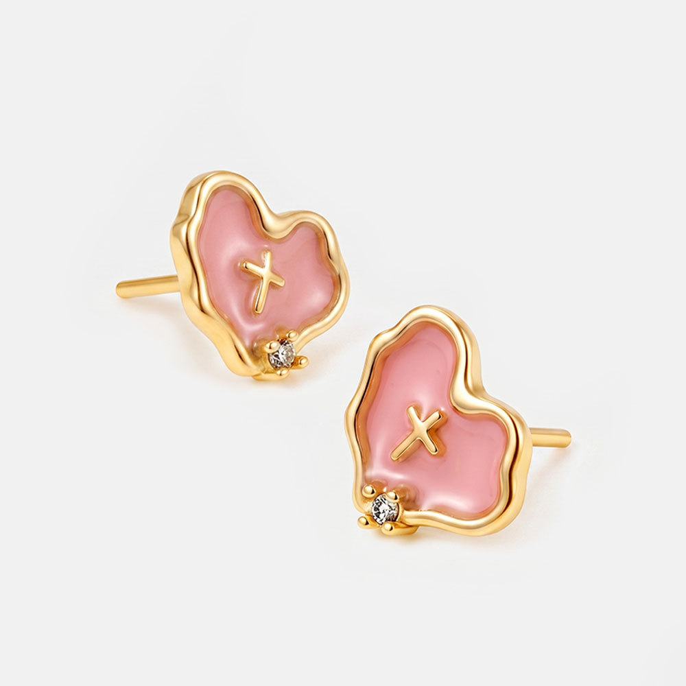 Heart Cross Christian 925 Sterling Silver Stud Earrings