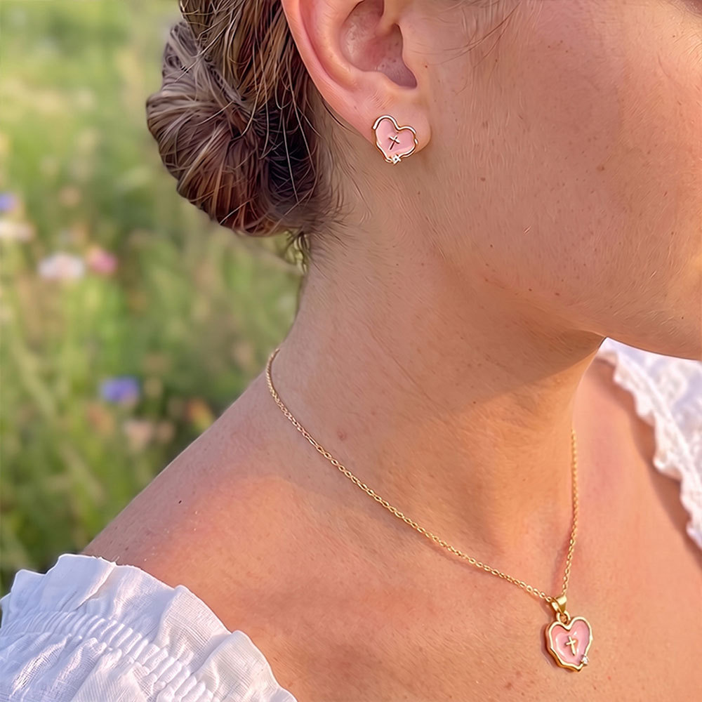 Heart Cross Christian 925 Sterling Silver Stud Earrings