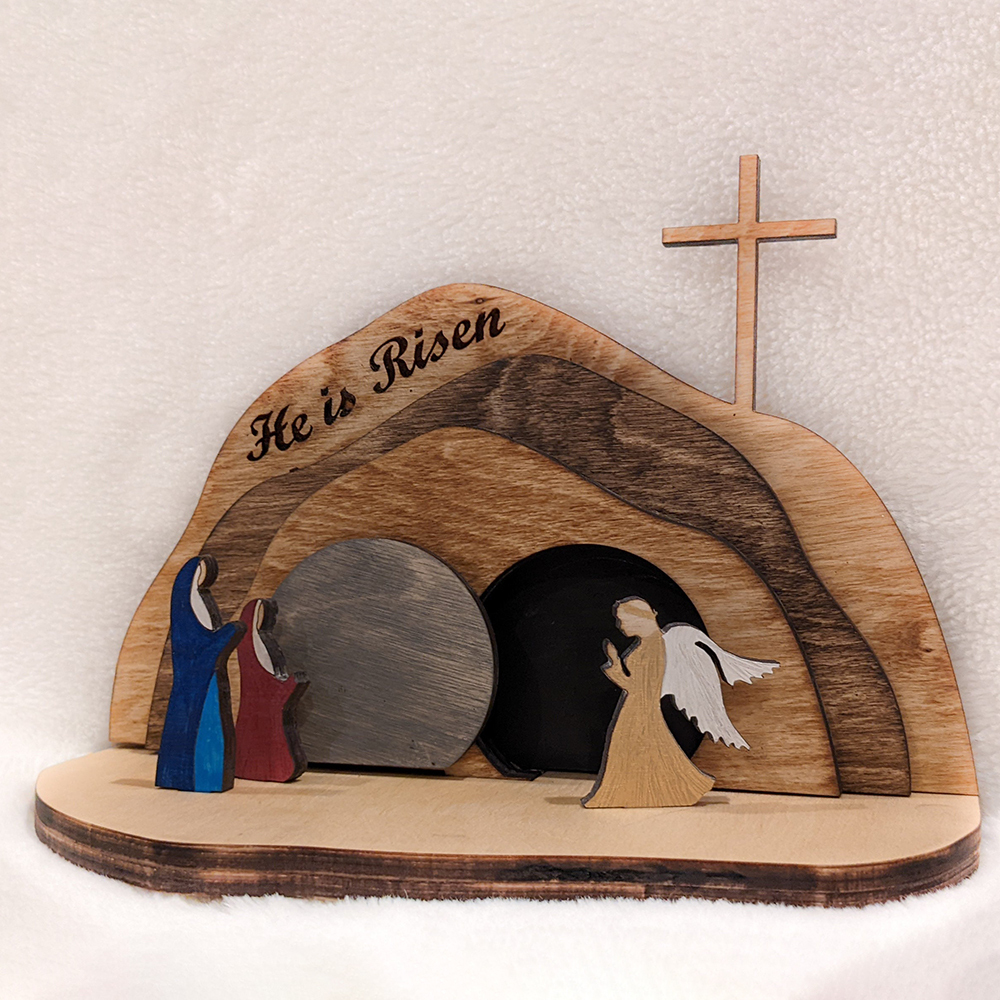 Easter He is Risen Empty Tomb Wooden Decoration