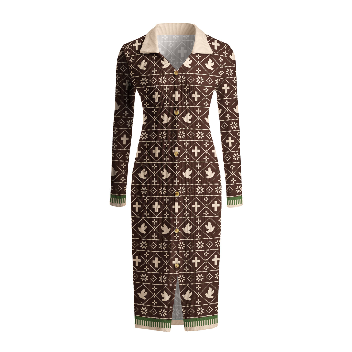 Elegant Peace And Love Christian Ribbed Knit Midi Dress