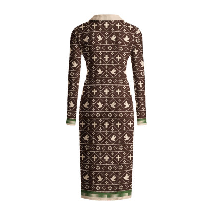 Elegant Peace And Love Christian Ribbed Knit Midi Dress
