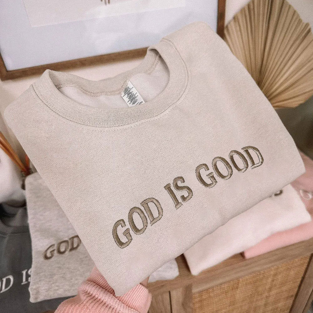 Embroidered GOD IS GOOD Fleece Christian Sweatshirt