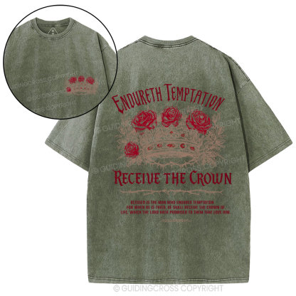 Endure Temptation Receive The Crown Christian Washed T-Shirt
