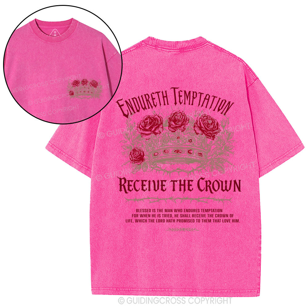 Endure Temptation Receive The Crown Christian Washed T-Shirt
