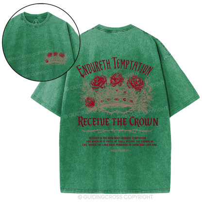 Endure Temptation Receive The Crown Christian Washed T-Shirt