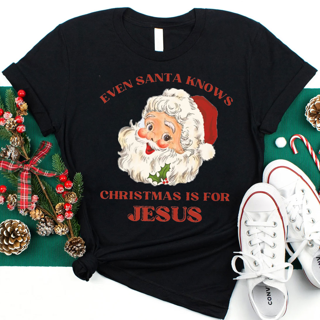 Even Santa Knows Christmas Is For Jesus Christian T-Shirt