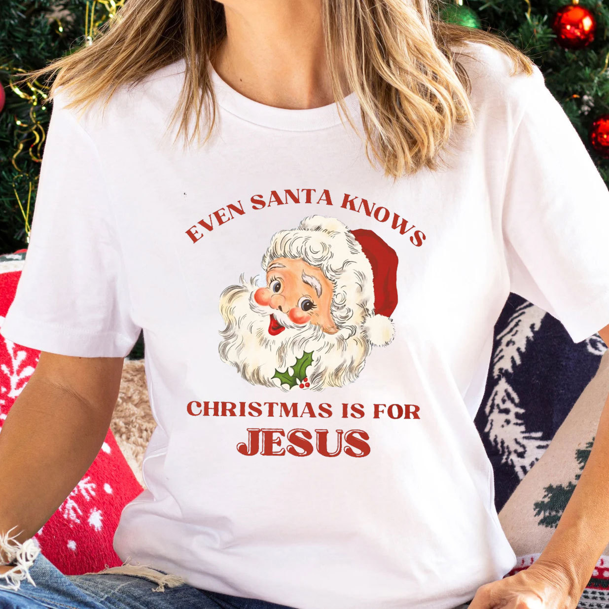 Even Santa Knows Christmas Is For Jesus Christian T-Shirt