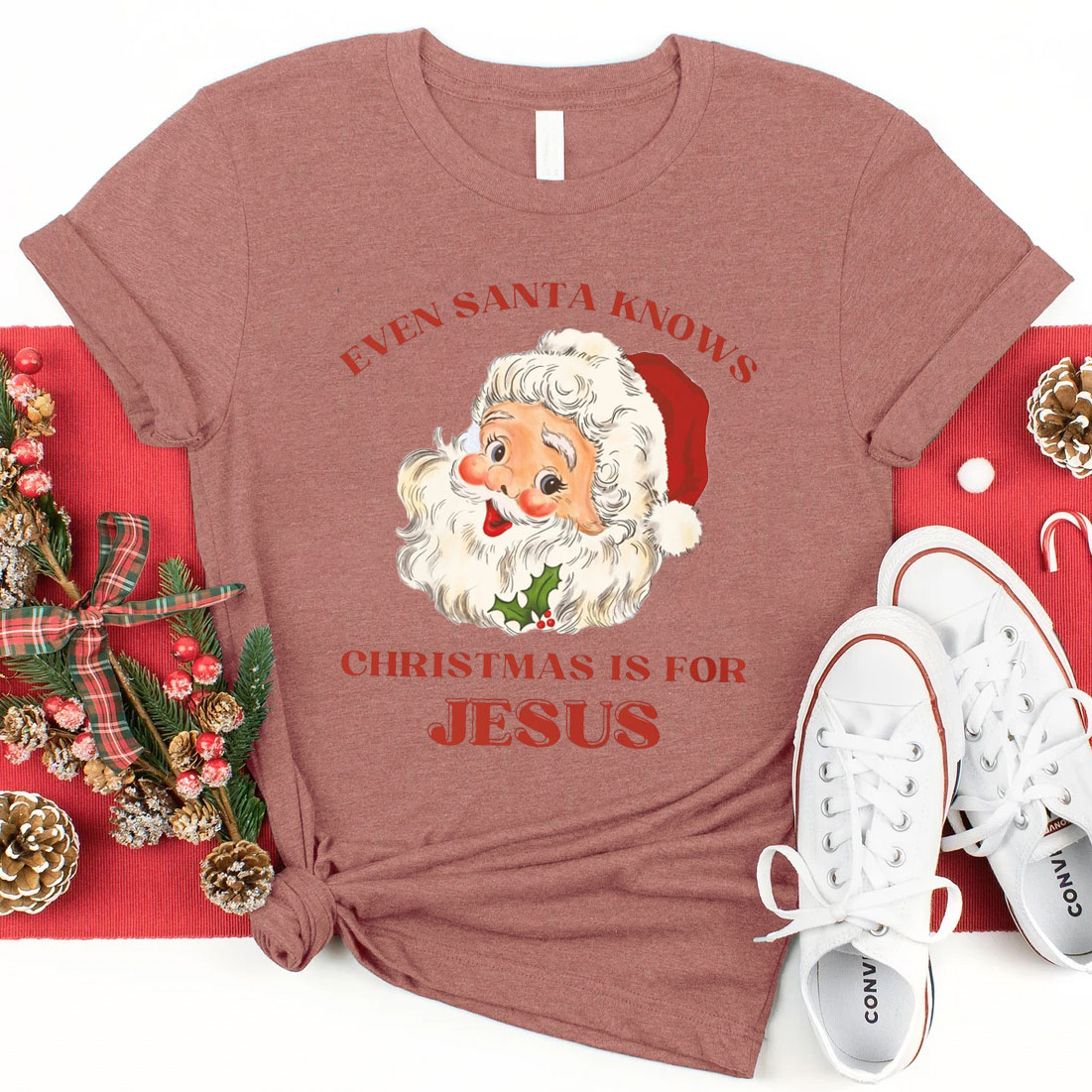 Even Santa Knows Christmas Is For Jesus Christian T-Shirt
