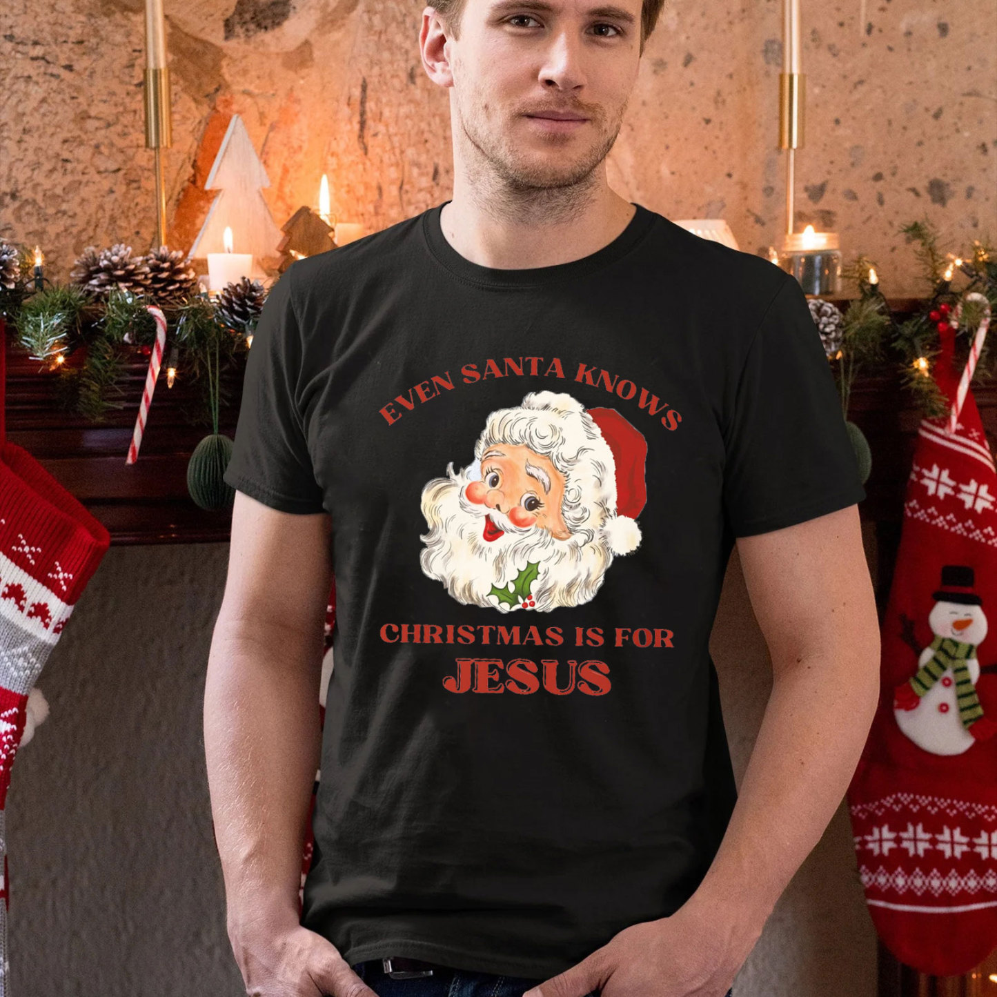 Even Santa Knows Christmas Is For Jesus Christian T-Shirt