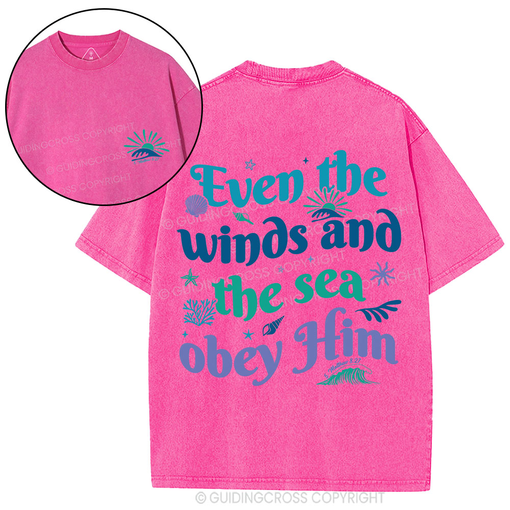 Even The Winds And The Sea Obey Him Christian Washed T-Shirt
