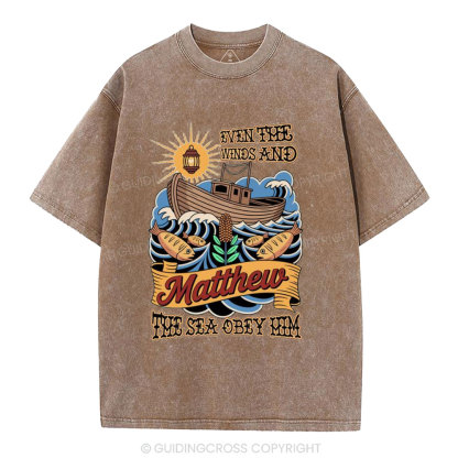 Even The Winds And The Sea Obey Him Christian Washed T-Shirt