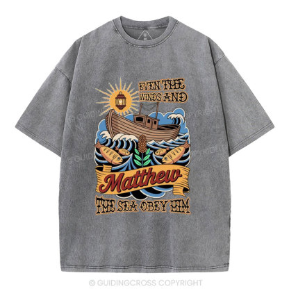 Even The Winds And The Sea Obey Him Christian Washed T-Shirt