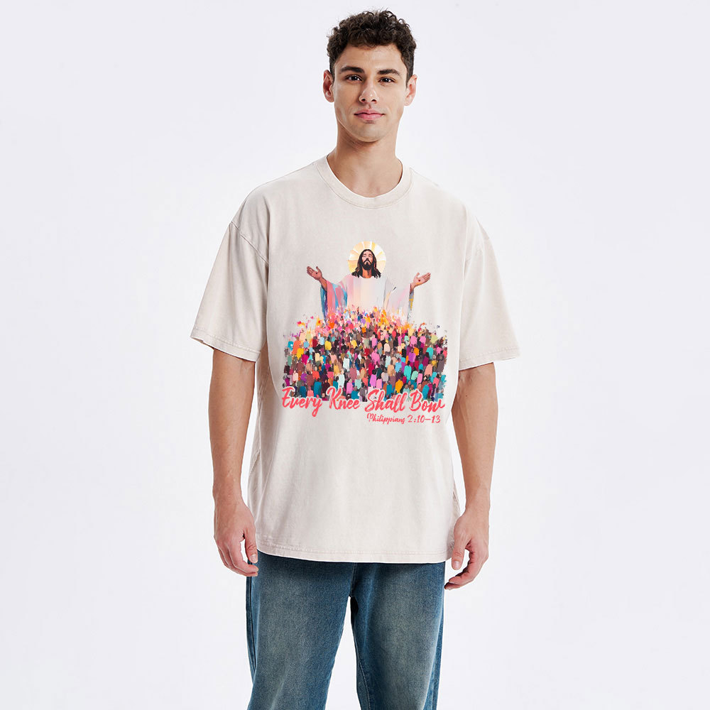 Every Knee Shall Bones Christian Washed T-Shirt