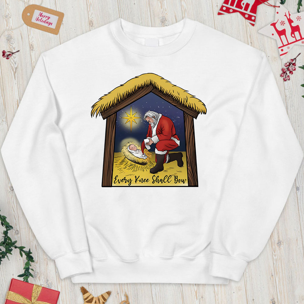 Every Knee Shall Bow Christian Christmas Sweatshirt