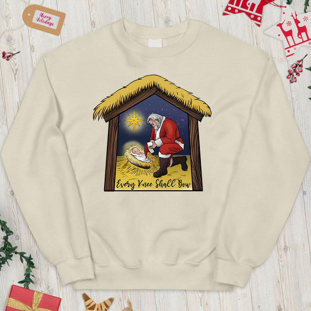 Every Knee Shall Bow Christian Christmas Sweatshirt