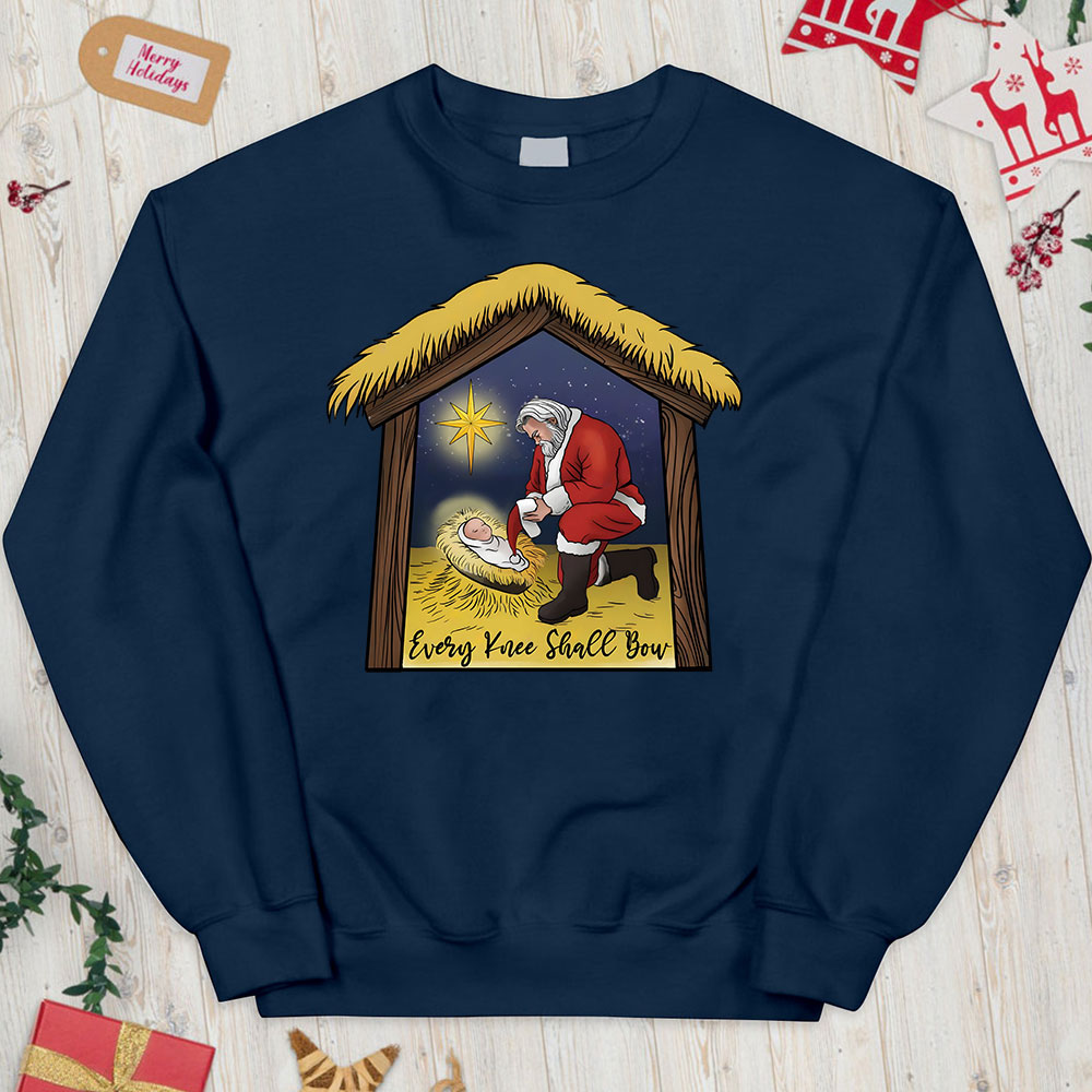 Every Knee Shall Bow Christian Christmas Sweatshirt