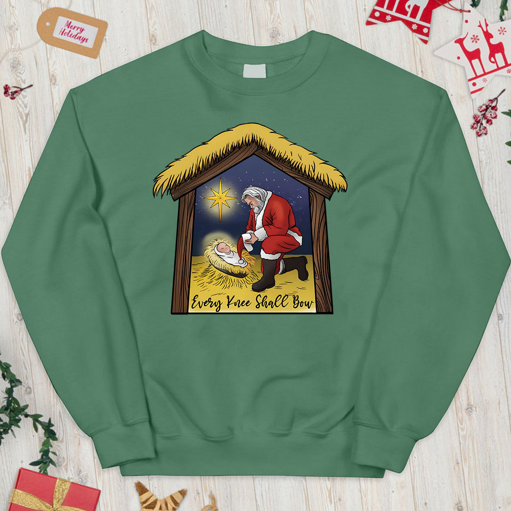 Every Knee Shall Bow Christian Christmas Sweatshirt