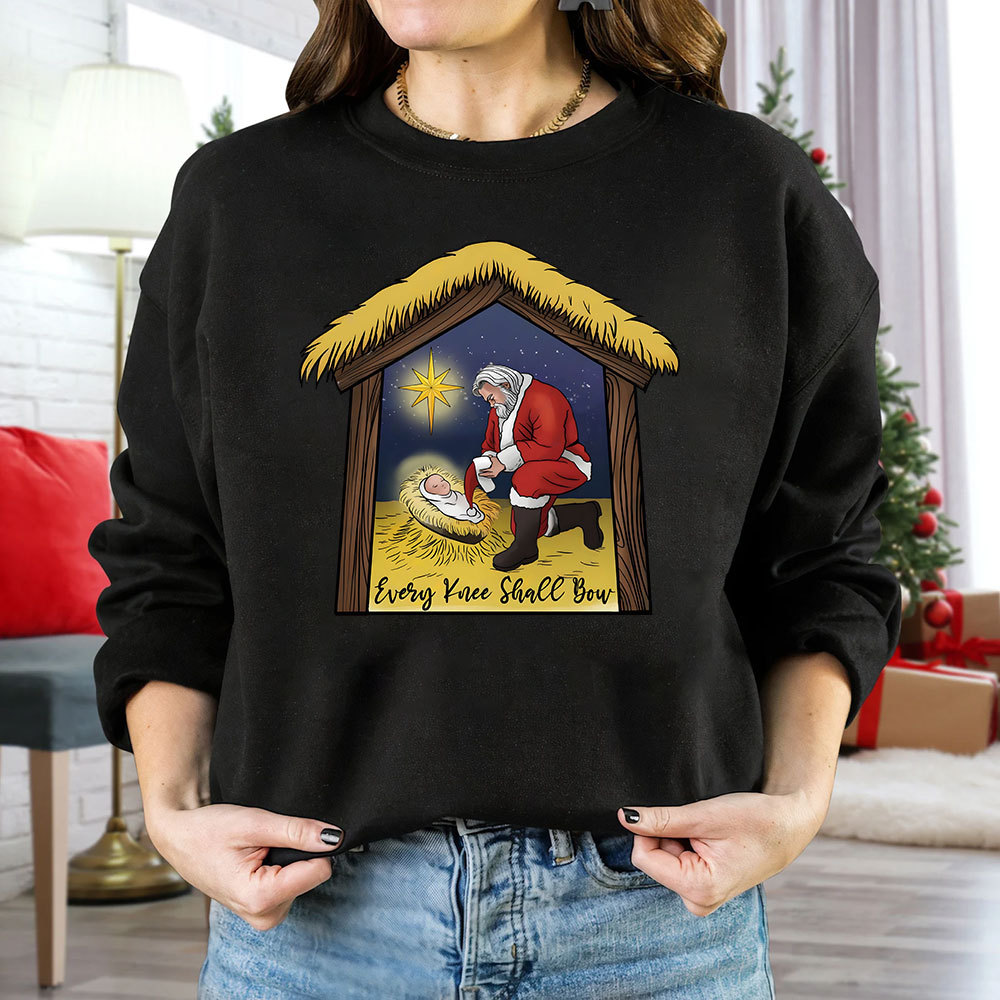 Every Knee Shall Bow Christian Christmas Sweatshirt