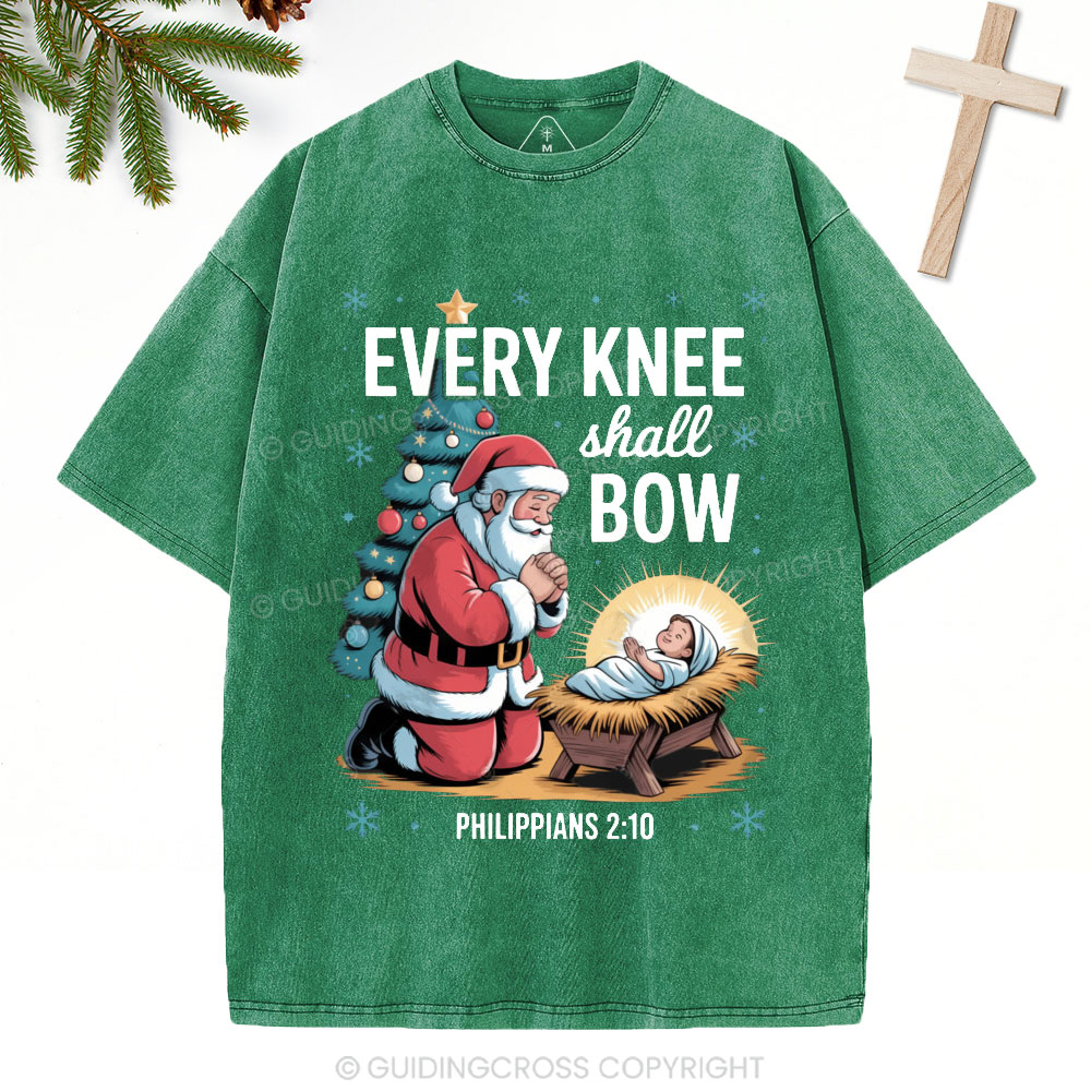 Every Knee Shall Bow Christian Christmas Washed T-Shirt