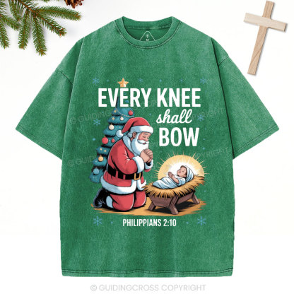Every Knee Shall Bow Christian Christmas Washed T-Shirt