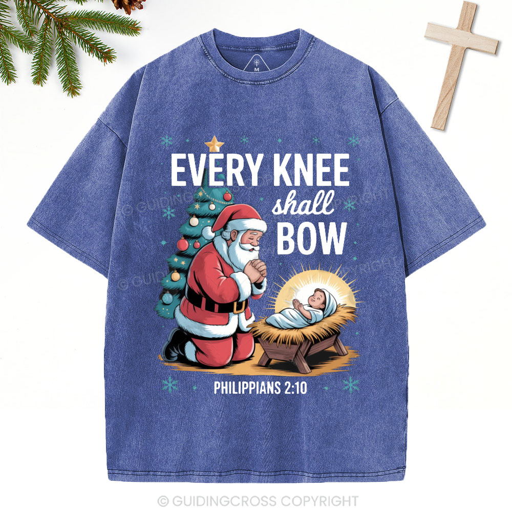 Every Knee Shall Bow Christian Christmas Washed T-Shirt