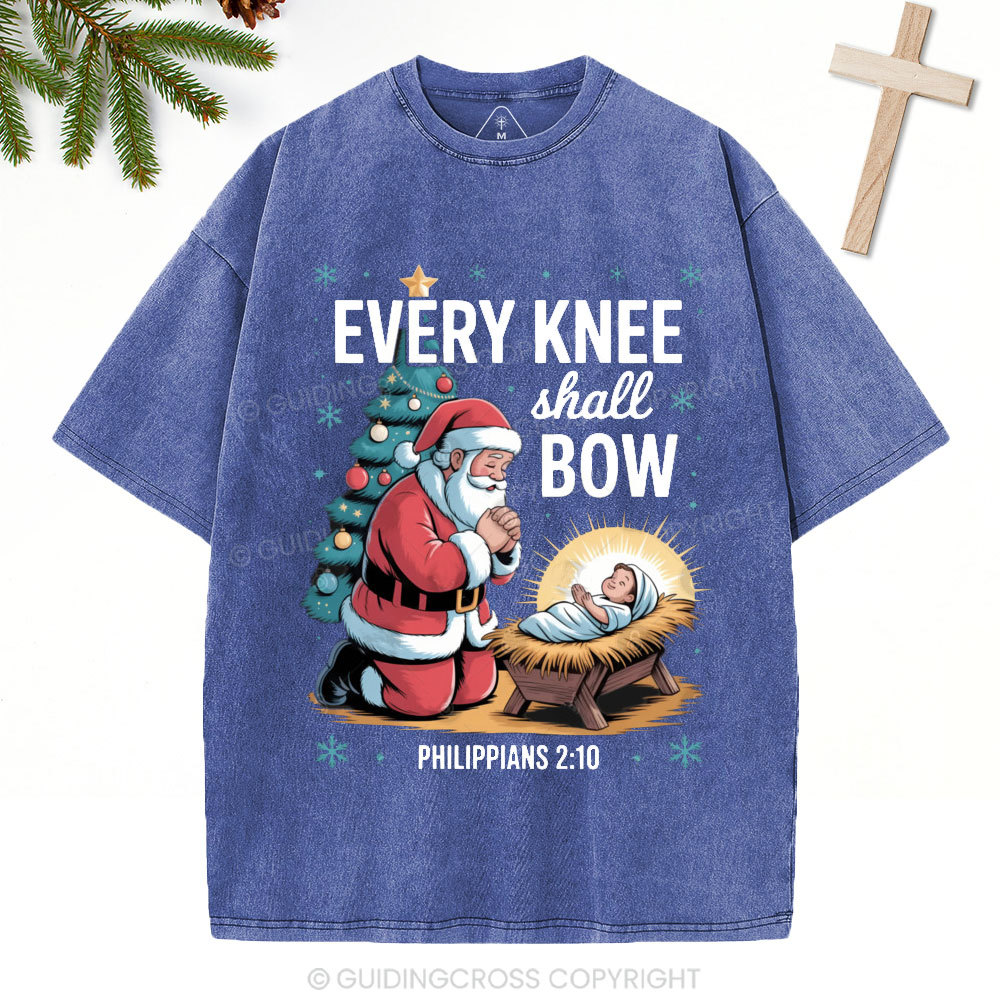Every Knee Shall Bow Christian Christmas Washed T-Shirt