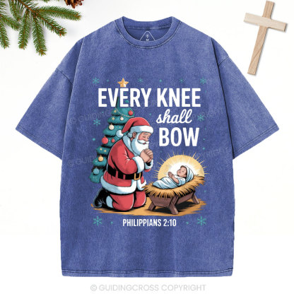 Every Knee Shall Bow Christian Christmas Washed T-Shirt