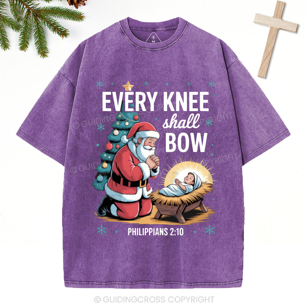 Every Knee Shall Bow Christian Christmas Washed T-Shirt