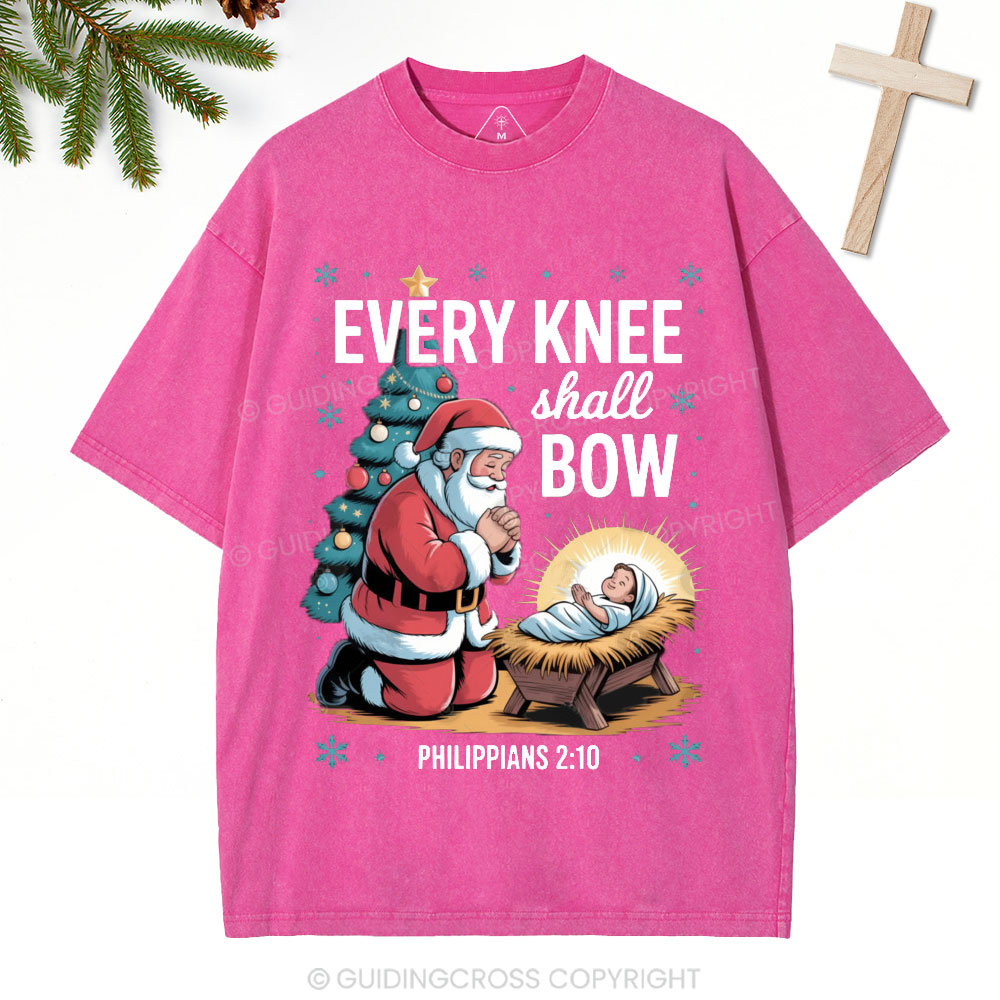 Every Knee Shall Bow Christian Christmas Washed T-Shirt