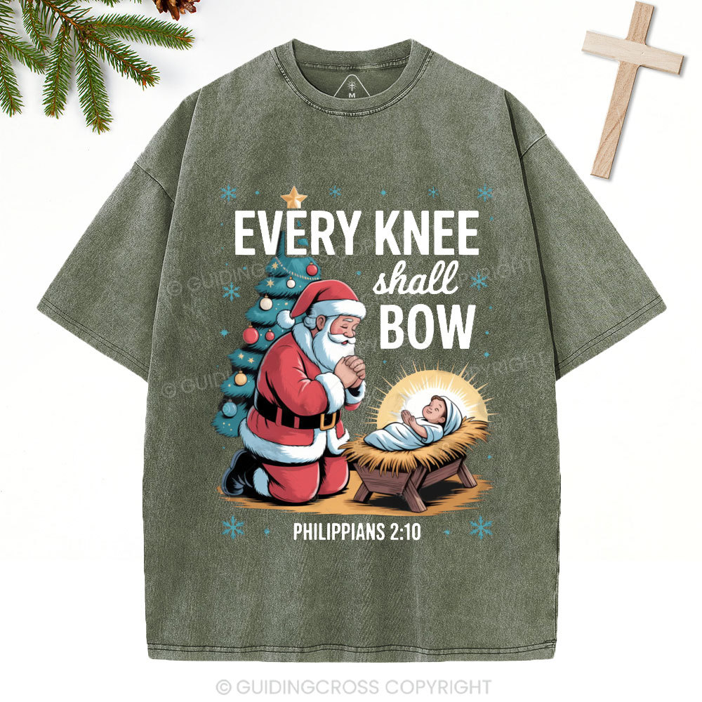 Every Knee Shall Bow Christian Christmas Washed T-Shirt