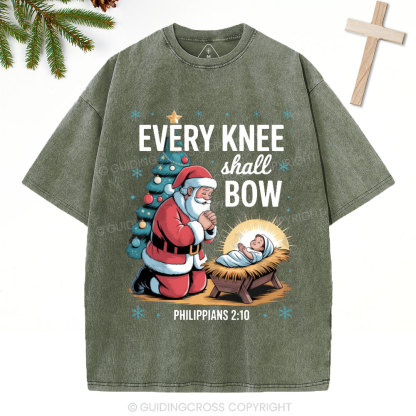 Every Knee Shall Bow Christian Christmas Washed T-Shirt