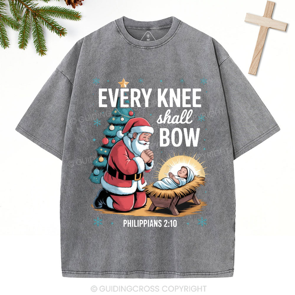 Every Knee Shall Bow Christian Christmas Washed T-Shirt