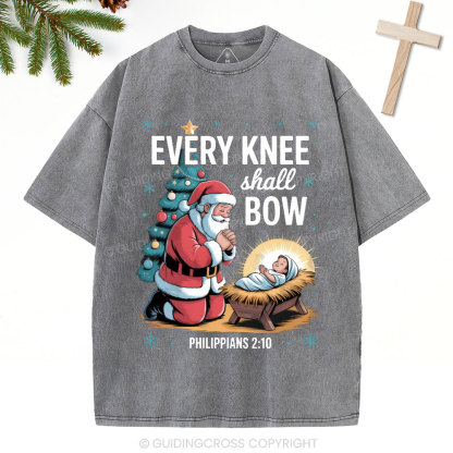Every Knee Shall Bow Christian Christmas Washed T-Shirt