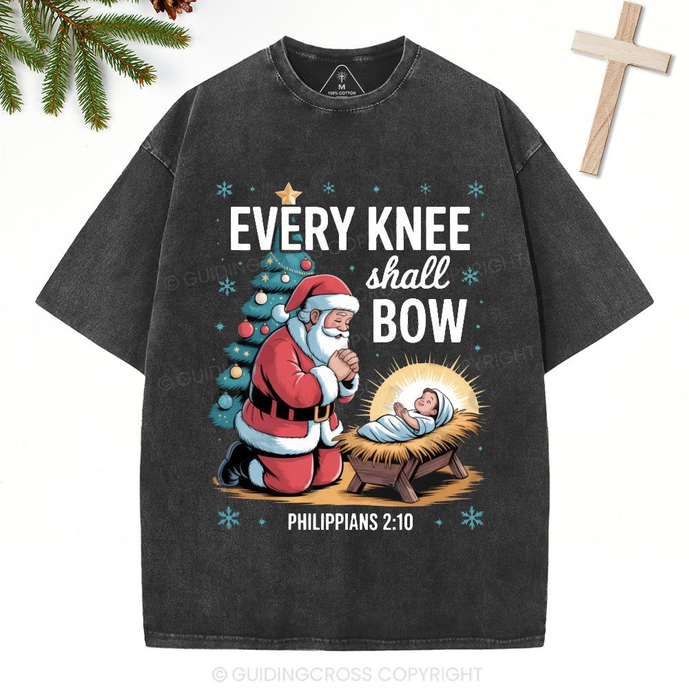 Every Knee Shall Bow Christian Christmas Washed T-Shirt