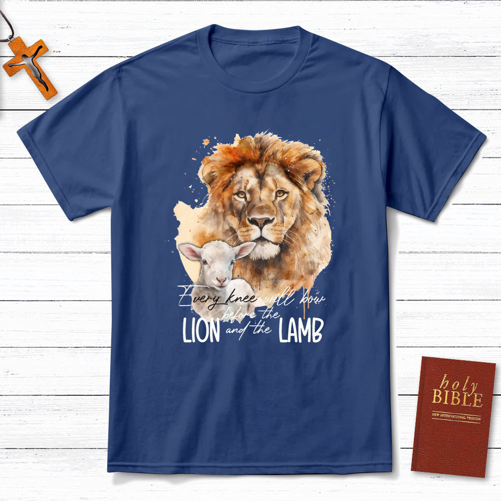 Every Knee Will Bow Before Lion And Lamb Christian T-Shirt