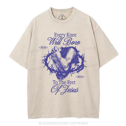 Every Knee Will Bow Christian Washed T-Shirt