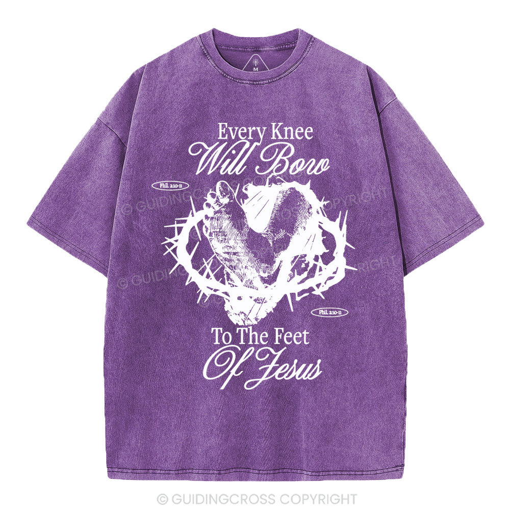 Every Knee Will Bow Christian Washed T-Shirt