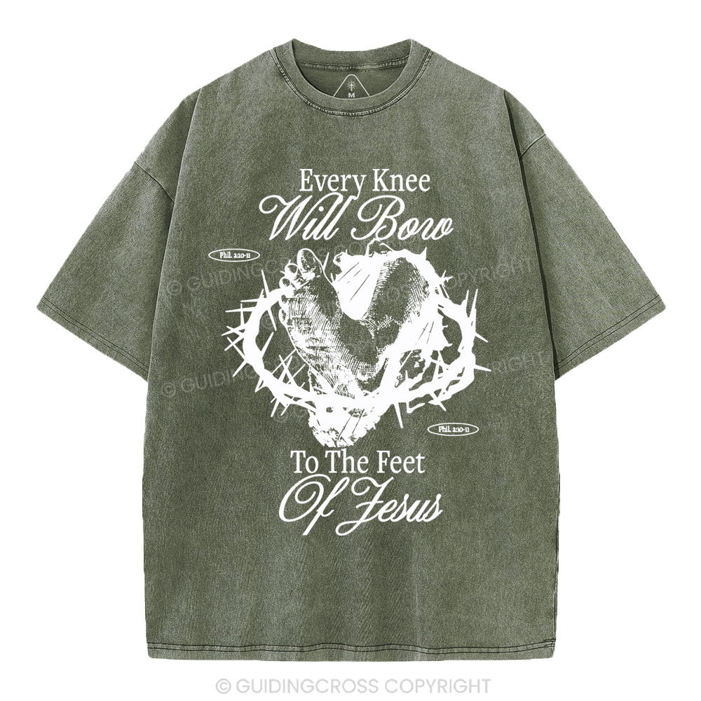 Every Knee Will Bow Christian Washed T-Shirt