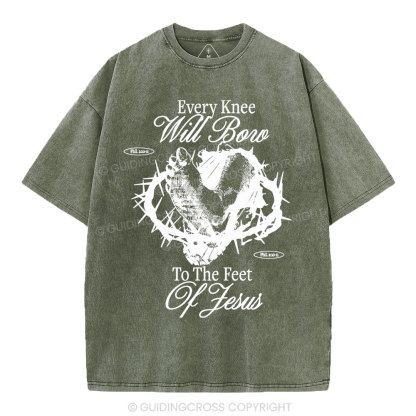 Every Knee Will Bow Christian Washed T-Shirt