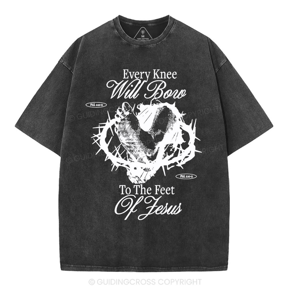 Every Knee Will Bow Christian Washed T-Shirt