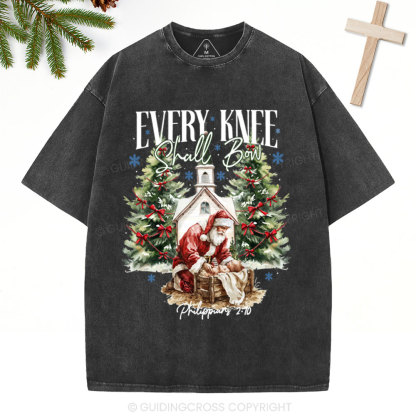 Every Kness Shall Bow Christian Christmas Washed T-Shirt