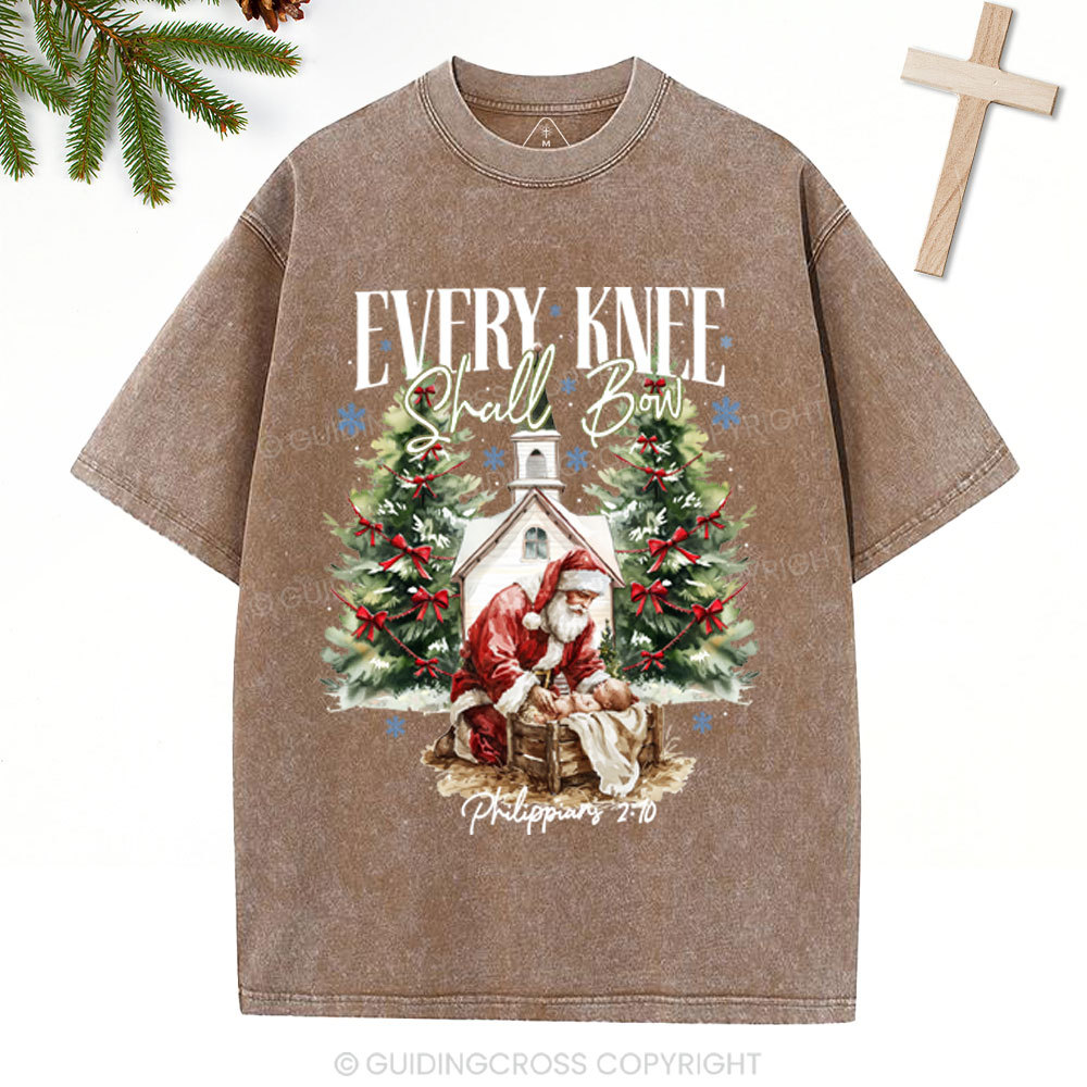 Every Kness Shall Bow Christian Christmas Washed T-Shirt